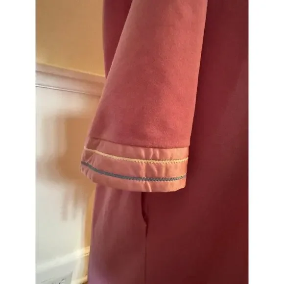 Vanity Fair Long PINK White Blue Applique robe House Zip Large pockets vintage - Picture 8 of 14